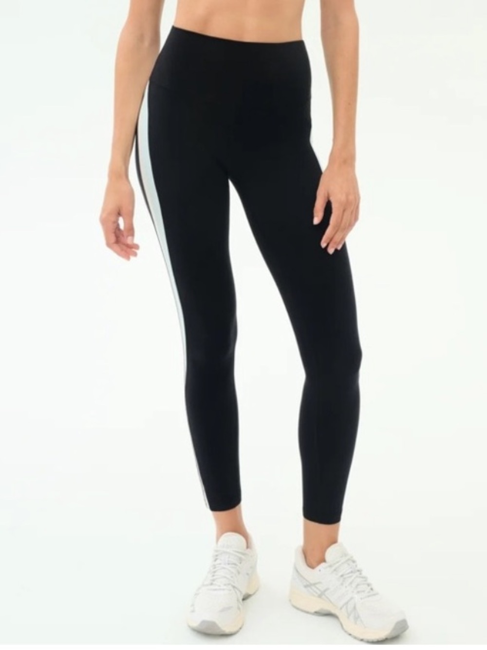 Splits59 Black Leggings with baby blue and white Side Stripes